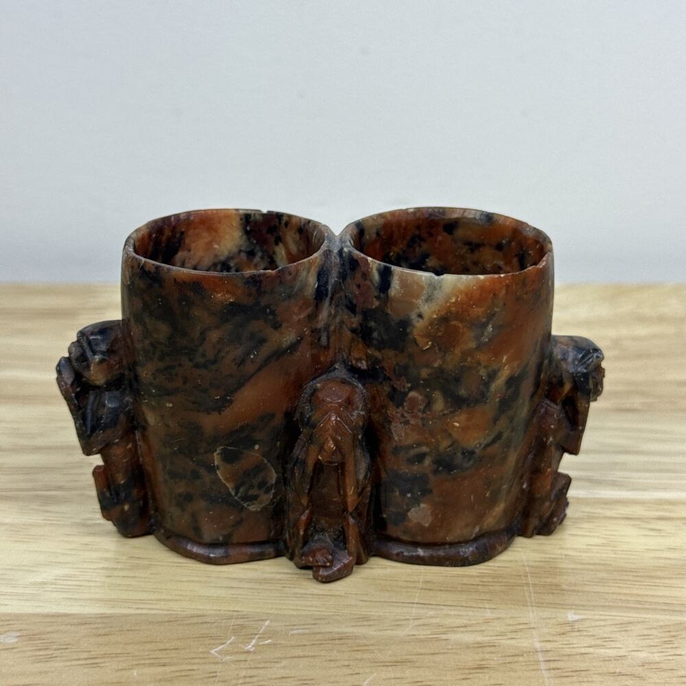 Carved Stone ToothPick / Match Holder - 3 Wise Monkeys Hear, See, Speak No Evil